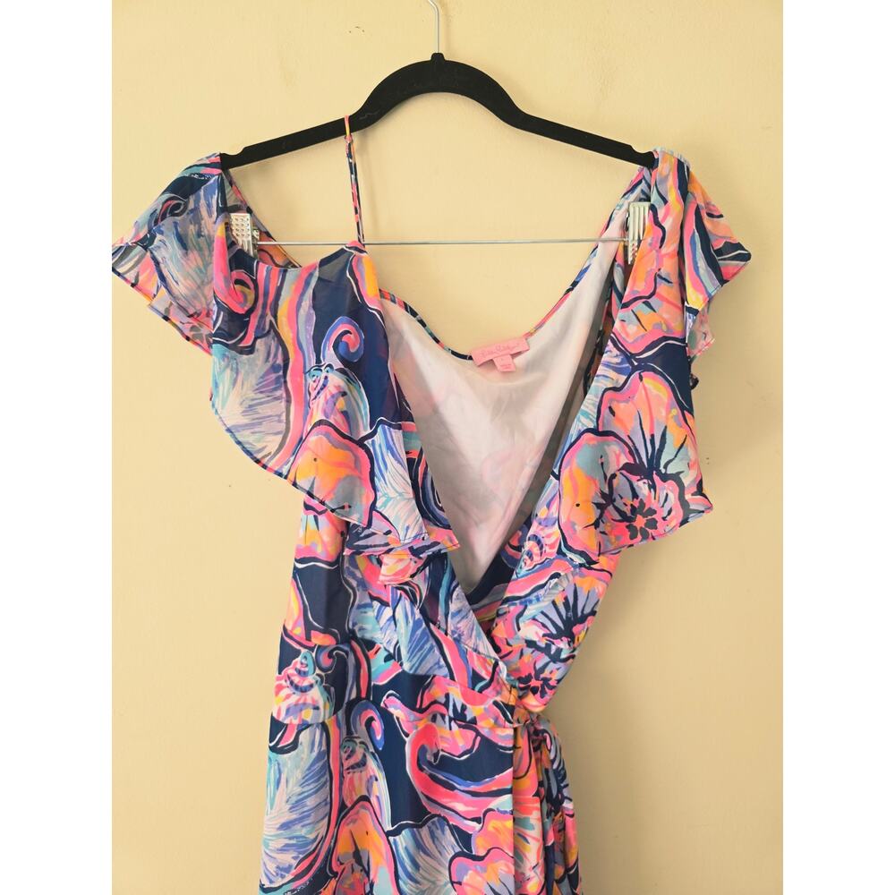 Lilly Pulitzer Marianna One Shoulder Floral Ruffle Wrap Midi Dress Size L - Picture 4 of 9